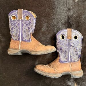 Durango Brown Suede & Purple Embroidered Western Pull-On Boots